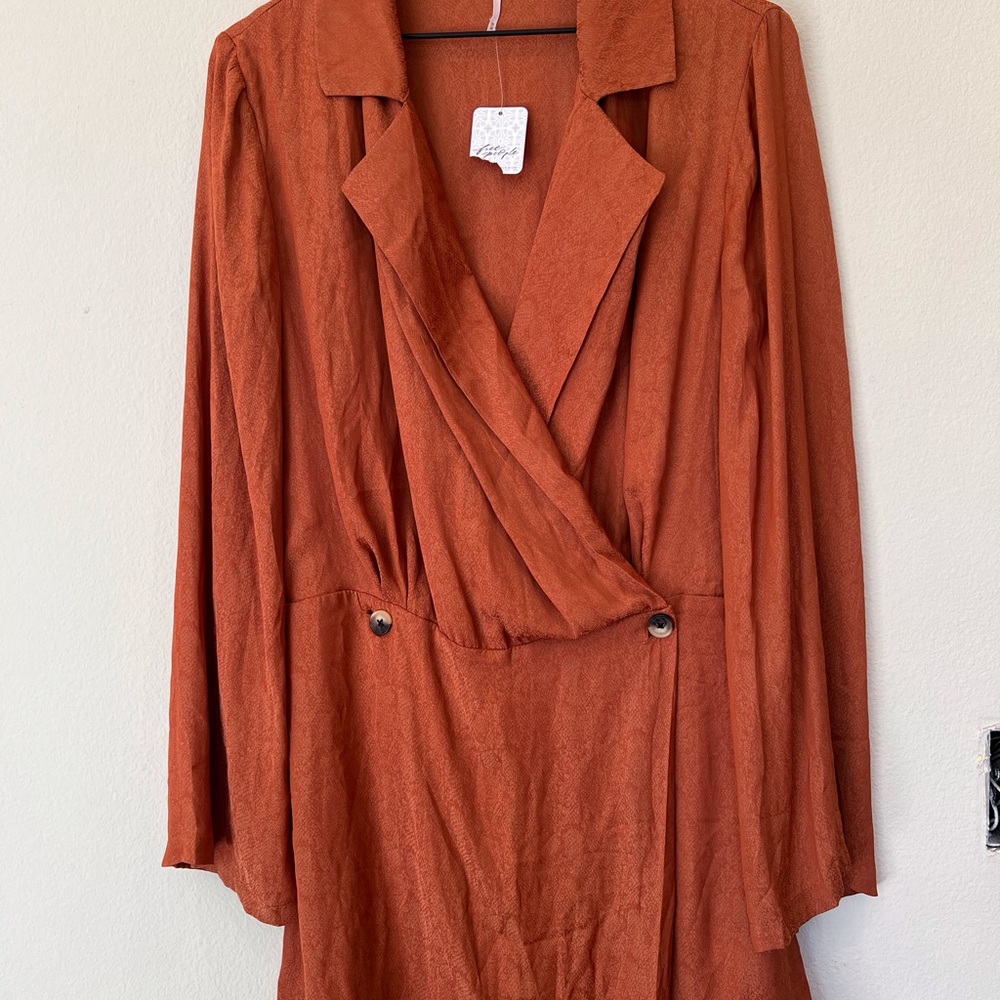 Free People Rust Orange Long Sleeve Dress